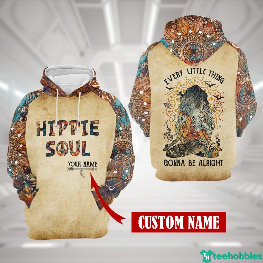 Hippie Soul Every little things is gonna be alright Custom Name All Over Print Hoodie And Zip Hoodie - 3D Hoodie - Yellow