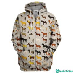 Horse Lover All Over Print T-Shirt Hoodie Sweatshirt - 3D Zip Hoodie - Brown