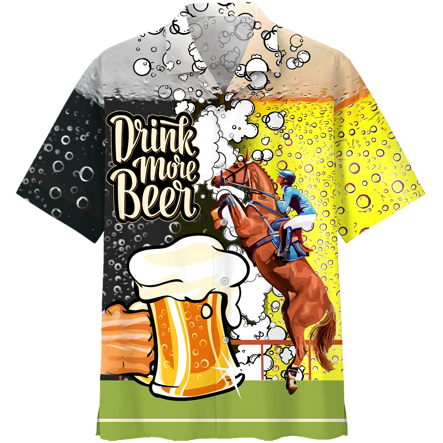 Horse Racing Drink More Beer Hawaiian Shirt And Short Pant - Hawaiian Shirt - Yellow