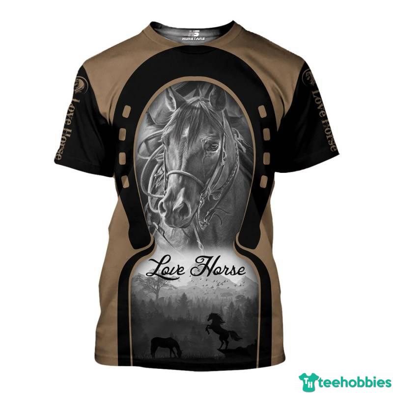 Horseshoe Love Horse Wild Horse All Over Print 3D Shirt - 3D T-Shirt - Black
