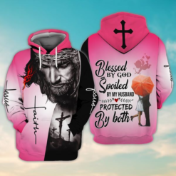 Husband And Wife Valentine's Day Blessed By God Spoiled By My Husband All Over Print 3D Hoodie - 3D Hoodie - Pink
