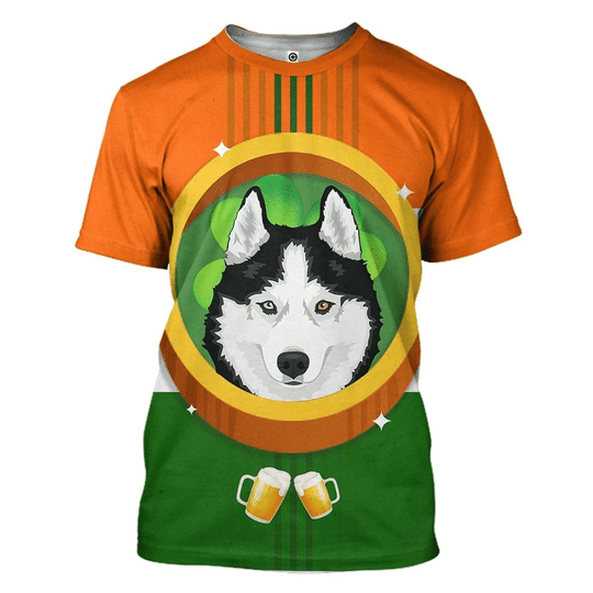 Husky Drink Beer Patrick's Day All Over Print 3D Hoodie T-Shirt. - 3D T-Shirt - Green
