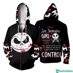 I Am A Jack Skellington Girl Was Born With Heart On My Sleeve Gift For Girl All Over Print 3D Hoodie - 3D Hoodie - Black