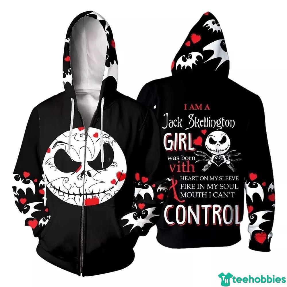 I Am A Jack Skellington Girl Was Born With Heart On My Sleeve Gift For Girl All Over Print 3D Hoodie photo