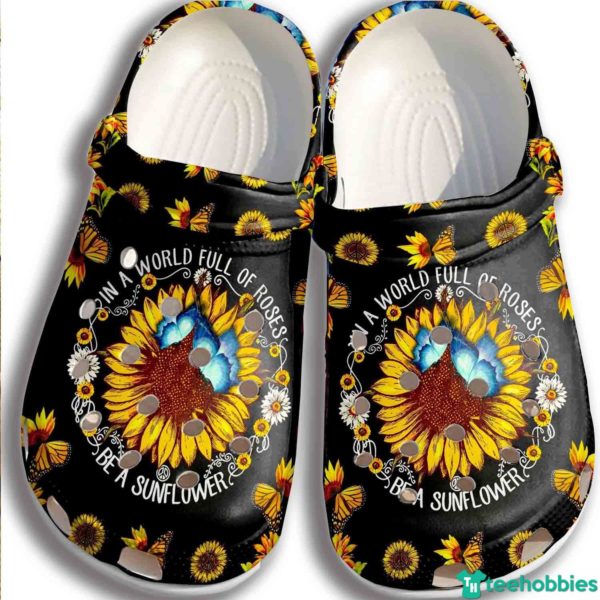 In A World Full Of Roses Be A Sunflower Butterfly Hippie Clog Shoes - Clog Shoes - Black