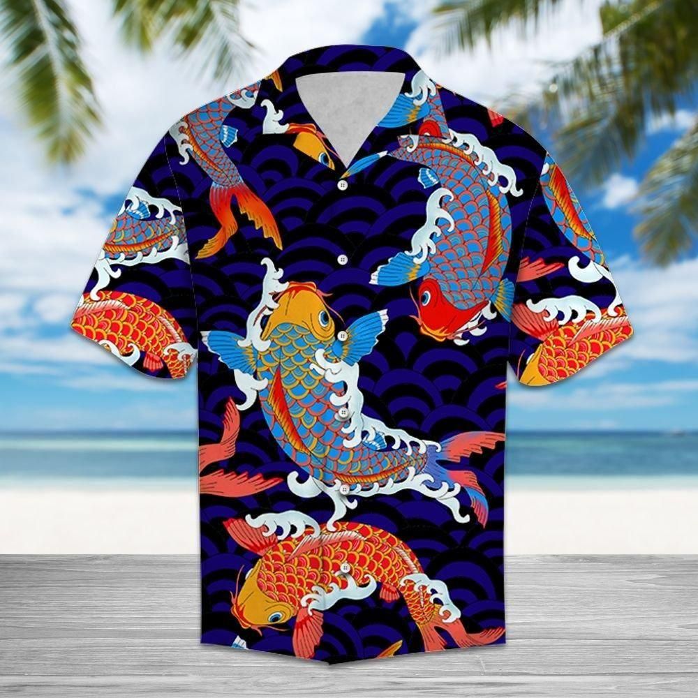 Koi Fish Aloha Summer Beach Hawaiian Shirt - Short-Sleeve Hawaiian Shirt - Blue