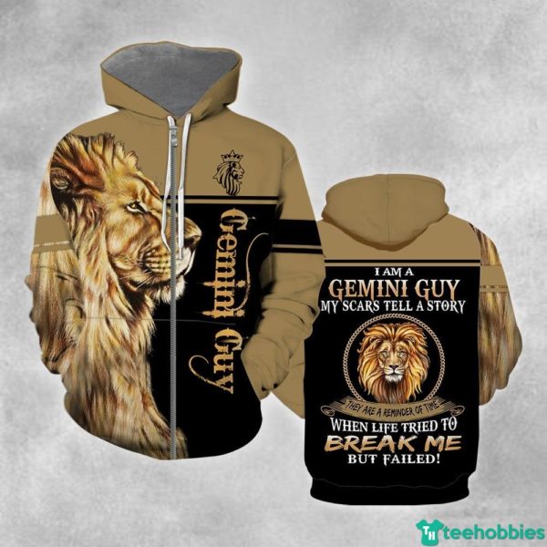 Lion Gemini Guy Birthday All Over Print 3D Shirt - 3D Zip Hoodie - Black