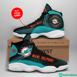 Miami Dolphins Team Personalized Name Miami Dolphins Air Jordan 13 Shoes For Fans - Women's Air Jordan 13 - Blue