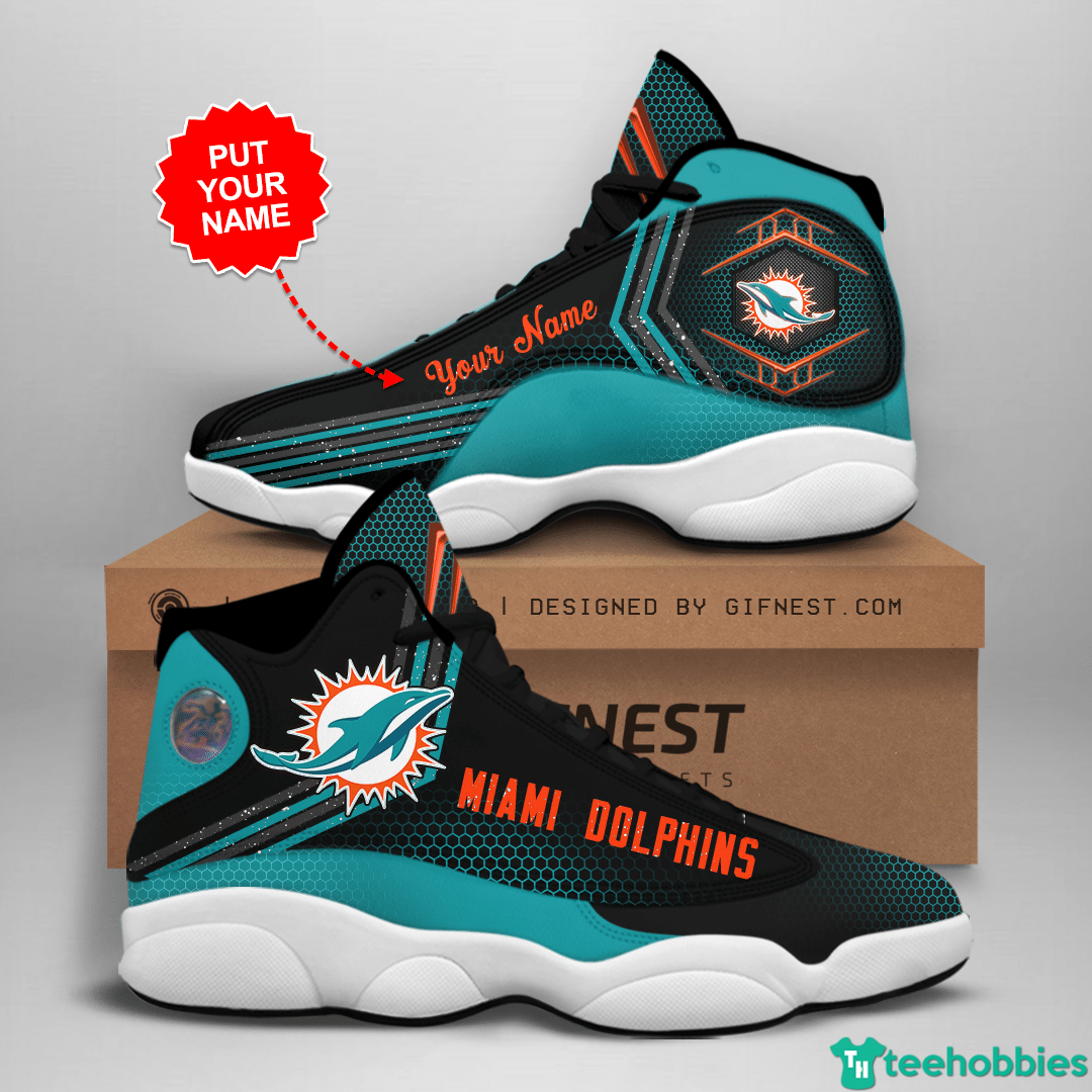 Miami Dolphins Team Personalized Name Miami Dolphins Air Jordan 13 Shoes For Fans  photo