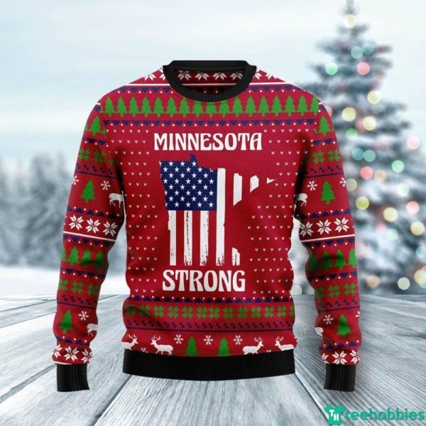 Minnesota Strong American Flag Ugly Sweater - AOP Sweater - Red
