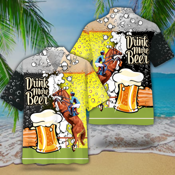 Horse Racing Drink More Beer Hawaiian Shirt And Short Pant