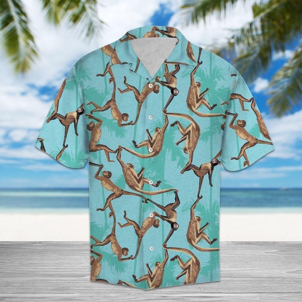 Monkey Aloha Summer Beach Hawaiian Shirt - Short-Sleeve Hawaiian Shirt - Blue