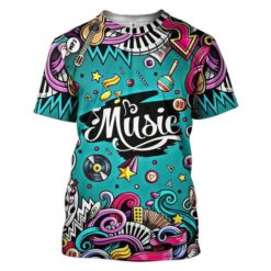 Musical Music Lover All Over Print 3D Hoodie T-Shirt - 3D T-Shirt - Light Blue