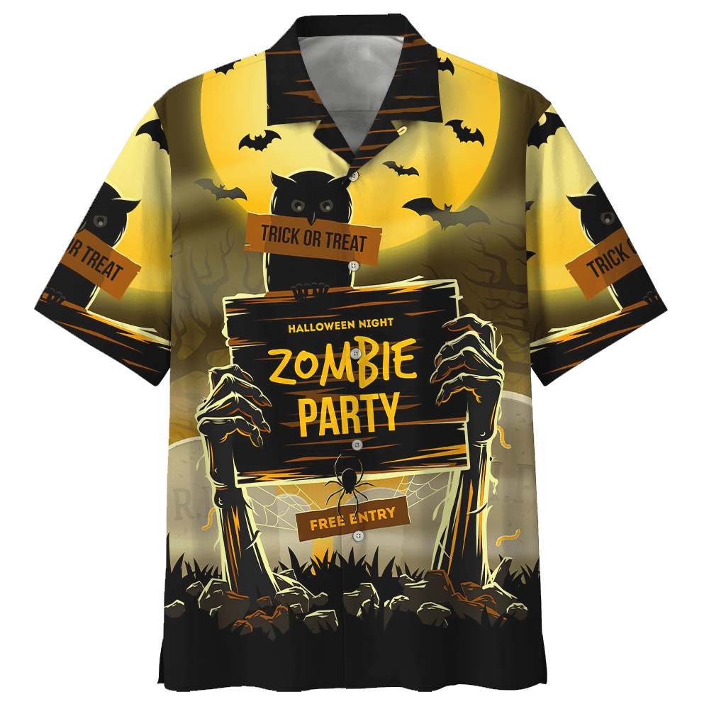 Owl Zombie Party Halloween Hawaiian Shirt - Hawaiian Shirt - Yellow