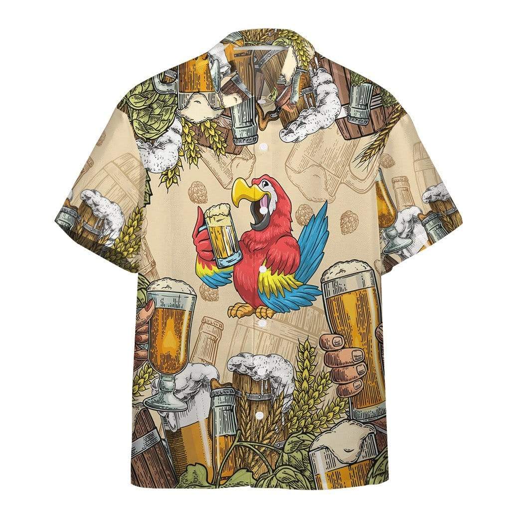 Parrot Drinking Beer Hawaiian Aloha Shirts – Beach Shorts - Hawaiian Shirt - Red