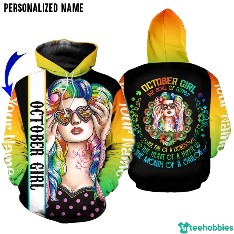 Personalized Name Hippie October Girl All Over Print 3D Hoodie - 3D Hoodie - Black