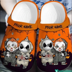 Personalized Name Jack Skellington And Pennywise Clog Shoes - Clog Shoes - Orange