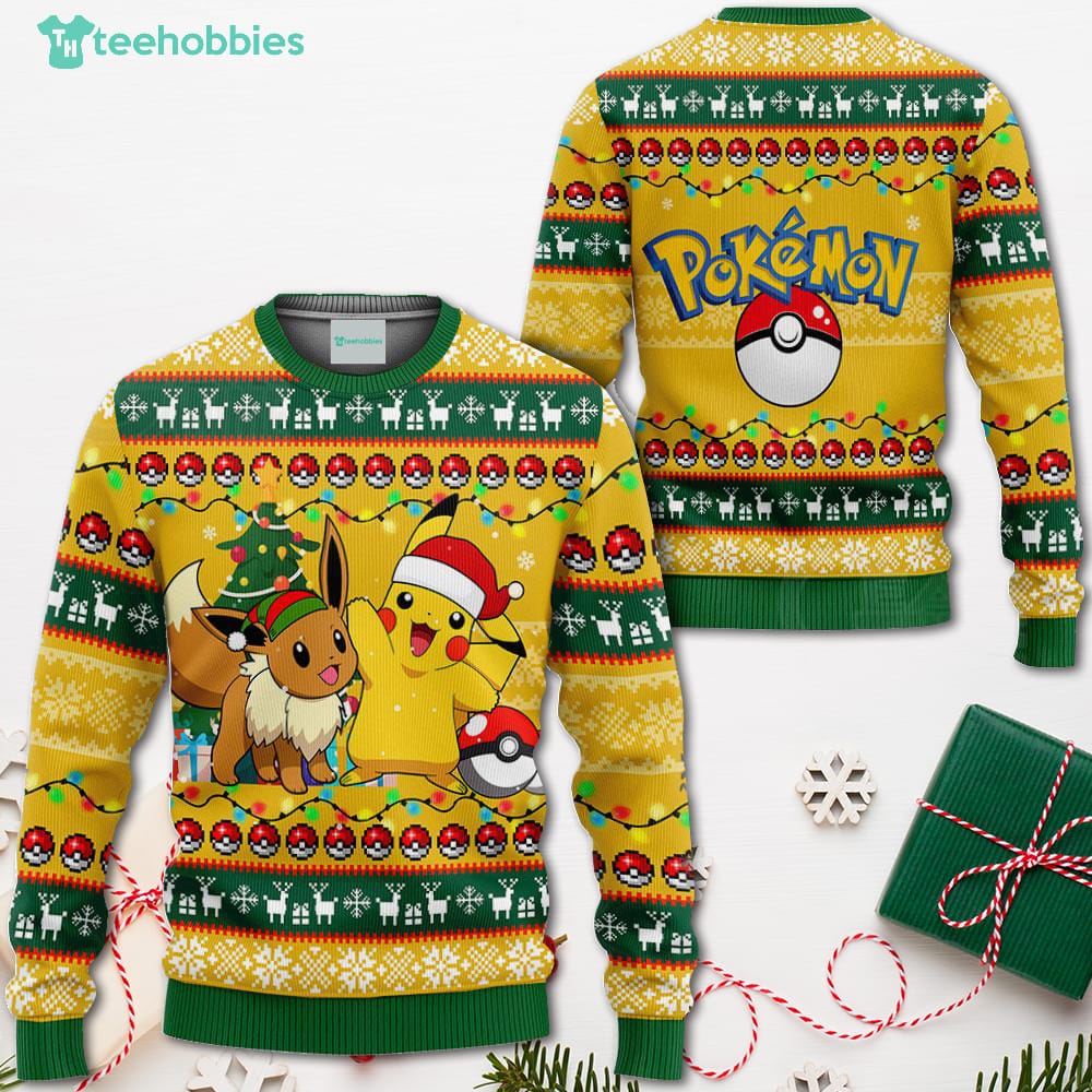 Pikachu Eevee Christmas Sweater Pokemon Anime Xmas Shirt For Men Women