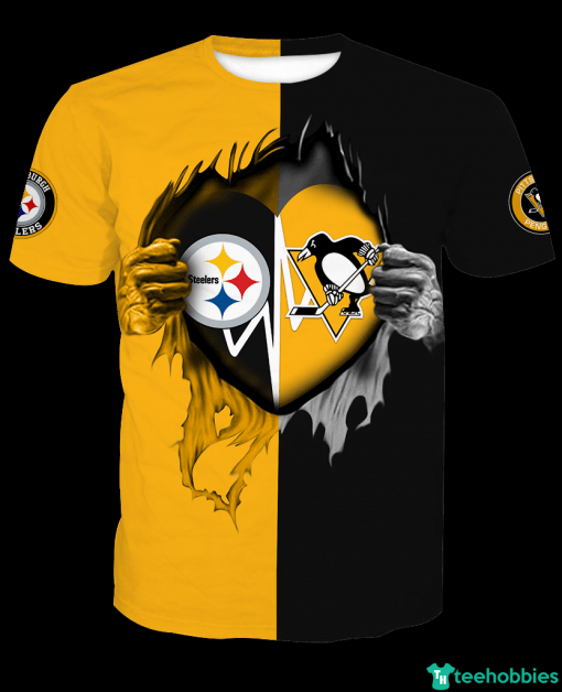 Pittsburgh Steelers NFL Team Logo Penguins Hockey All Over Print 3D Shirt - 3D T-Shirt - Yellow