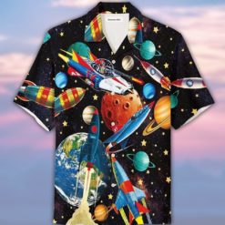 Rocket In The Space Aloha Hawaiian Shirt - Short-Sleeve Hawaiian Shirt - Black