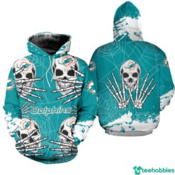 Skull NFL Miami Dolphins All Over Print 3D T-Shirt Hoodie Zip Hoodie. - 3D Hoodie - Blue