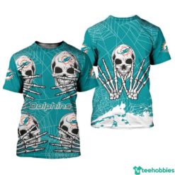 Skull NFL Miami Dolphins All Over Print 3D T-Shirt Hoodie Zip Hoodie. - 3D T-Shirt - Blue