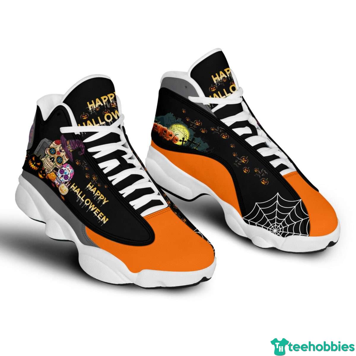 Skull Pumpkin Happy Halloween Air Jordan 13 Shoes - Men's Air Jordan 13 - Black