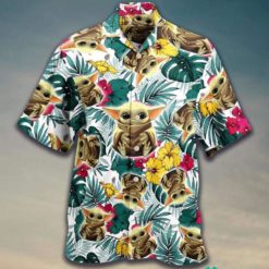 Star Wars Flower Baby Yoda Hawaiian Shirt - Short-Sleeve Hawaiian Shirt - Yellow