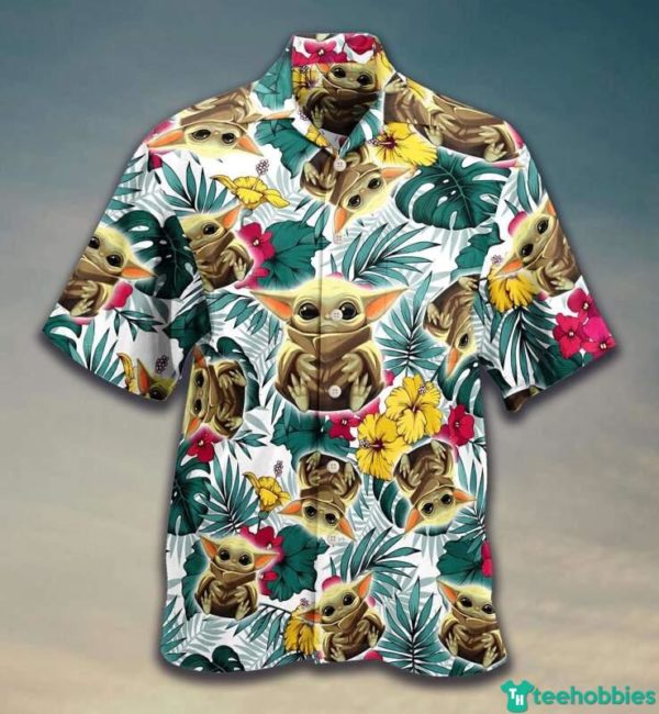 Star Wars Flower Baby Yoda Hawaiian Shirt - Short-Sleeve Hawaiian Shirt - Yellow
