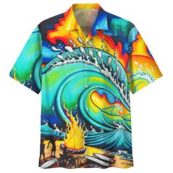 Surfing Aloha Campfire Summer Beach Hawaiian Shirt - Short-Sleeve Hawaiian Shirt - Blue