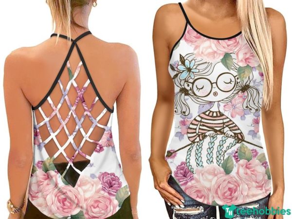 The Knitting Sewing Girl Quilting Hollow Tank Top - Hollow Tanktop - Pink