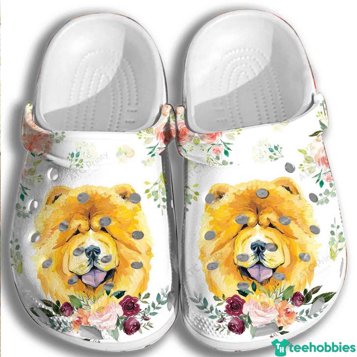 Yellow Dog Flower Animal Gifts For Son Daughter For Men Women Clog Shoes-Clog Shoes-White