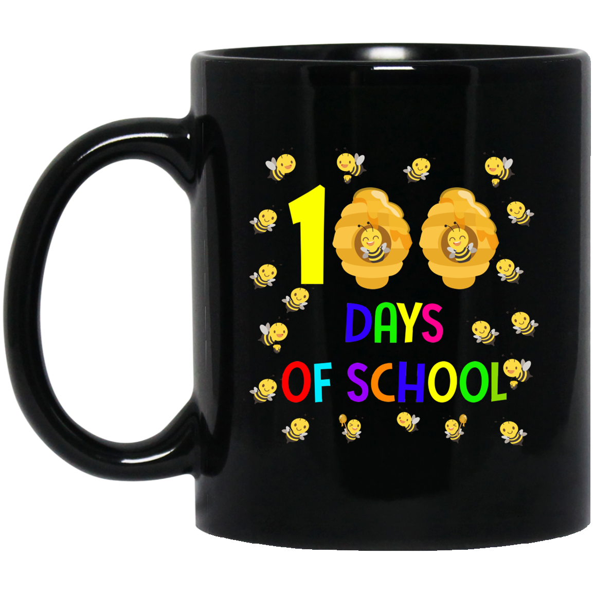 100 Days Of School Bee Lover Teacher Gift Coffee Mug - Mug 11oz - Black