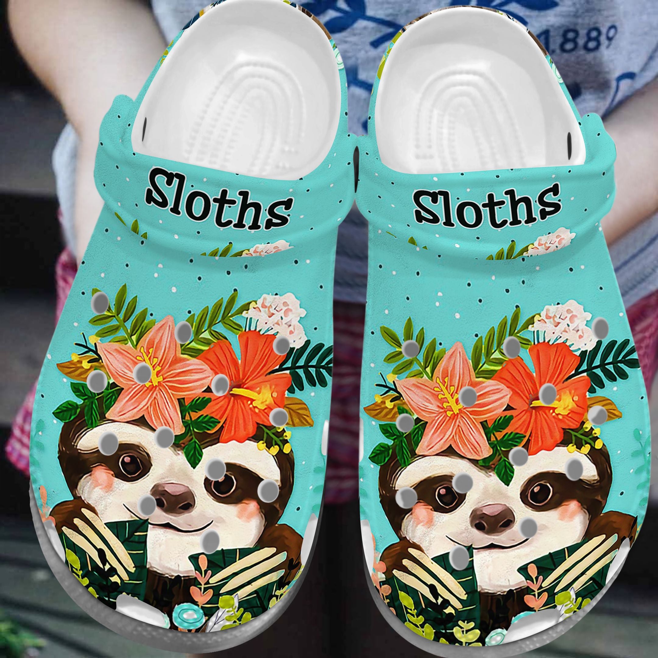 Baby Sloth With Flower Cute Clog Shoes - Clog Shoes - Blue