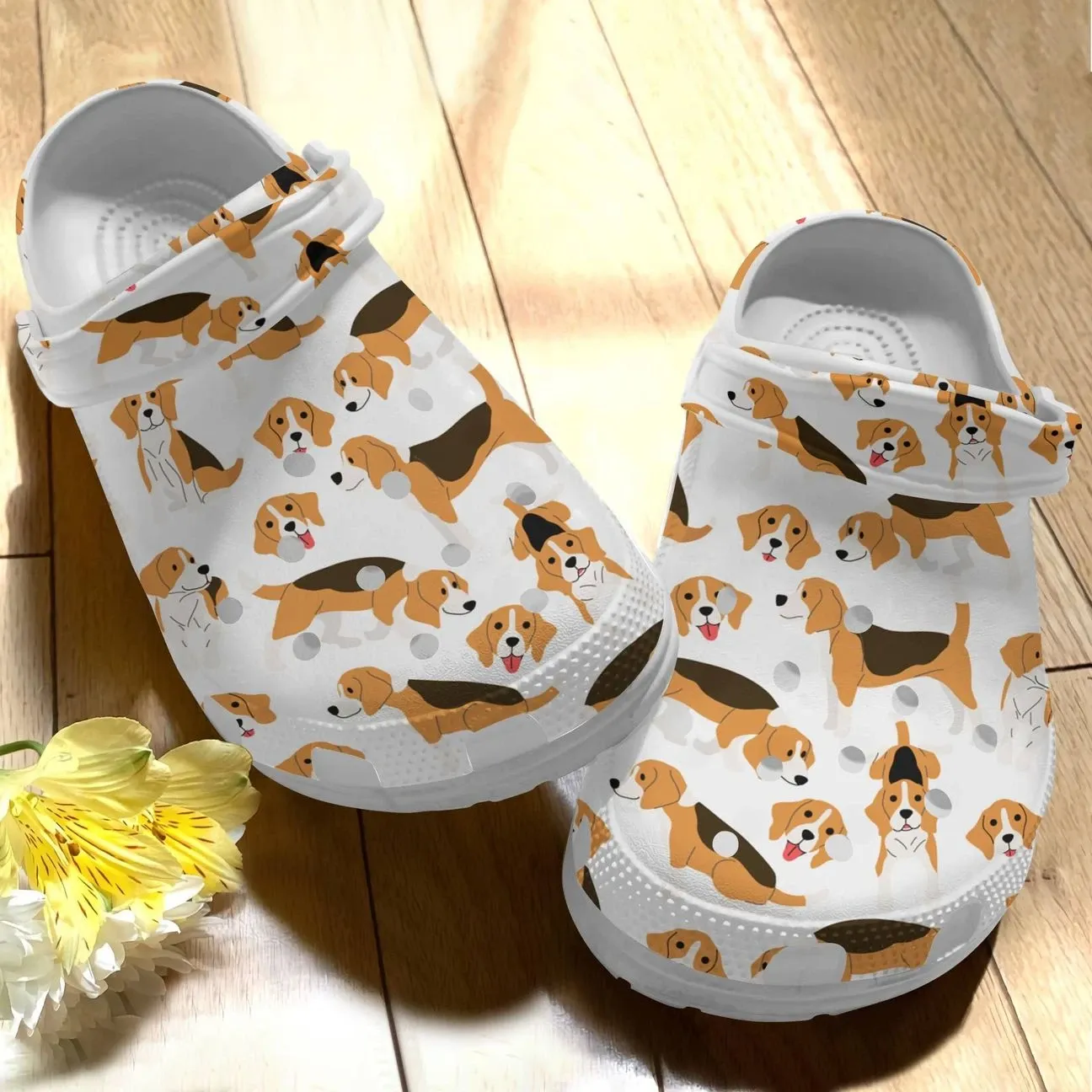 Beagle Dog Personalize Unisex Clog Shoes - Clog Shoes - White