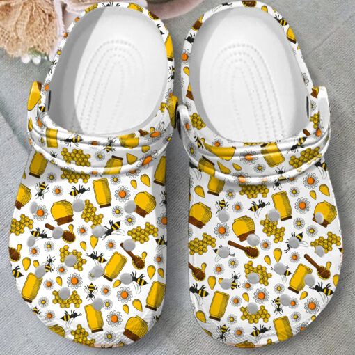 Beekeeper Pattern Bee Lover Clog Shoes - Clog Shoes - Yellow