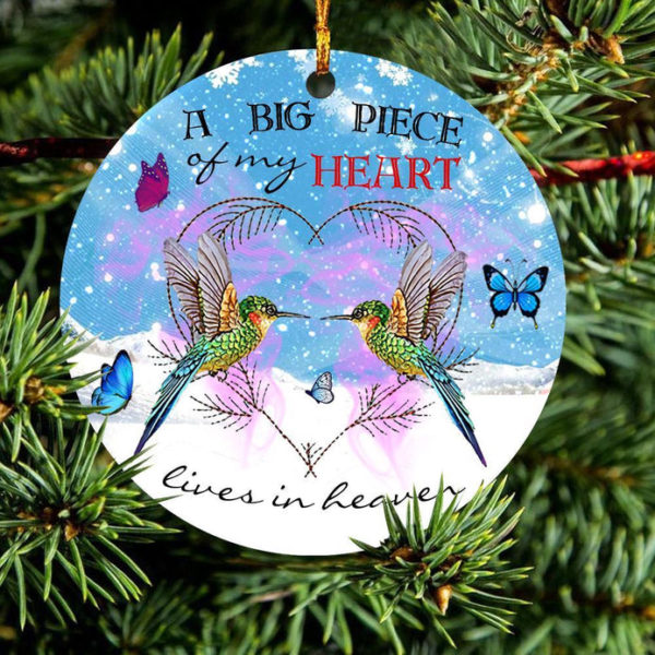 Bird Couple A Big Piece Of My Heart Leave In Heaven Valentine And Christmas Circle Ornament - Circle Ornament - Blue