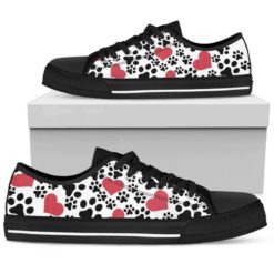 Black And White Paws And Hearts Low Top Shoes - Men's Shoes - Black