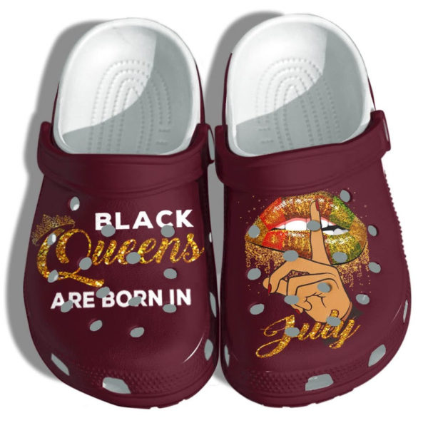 Black Queen July Birthday Shoes Merch Gifts Black Girl Lips Shoes-Clog Shoes-Brown