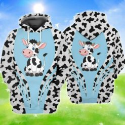 Blue Baby Cow Lover All Over Print 3D Hoodie - 3D Hoodie - Blue
