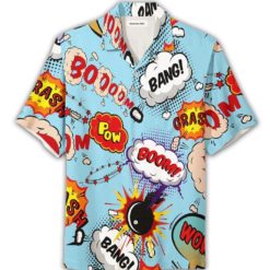 Boooom! Bang Surprise Explosion Hawaiian Shirt - Short-Sleeve Hawaiian Shirt - Blue