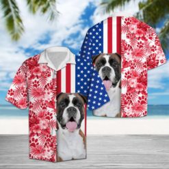 Boxer Dog Lover Tropical Hawaiian Shirt - Short-Sleeve Hawaiian Shirt - Red