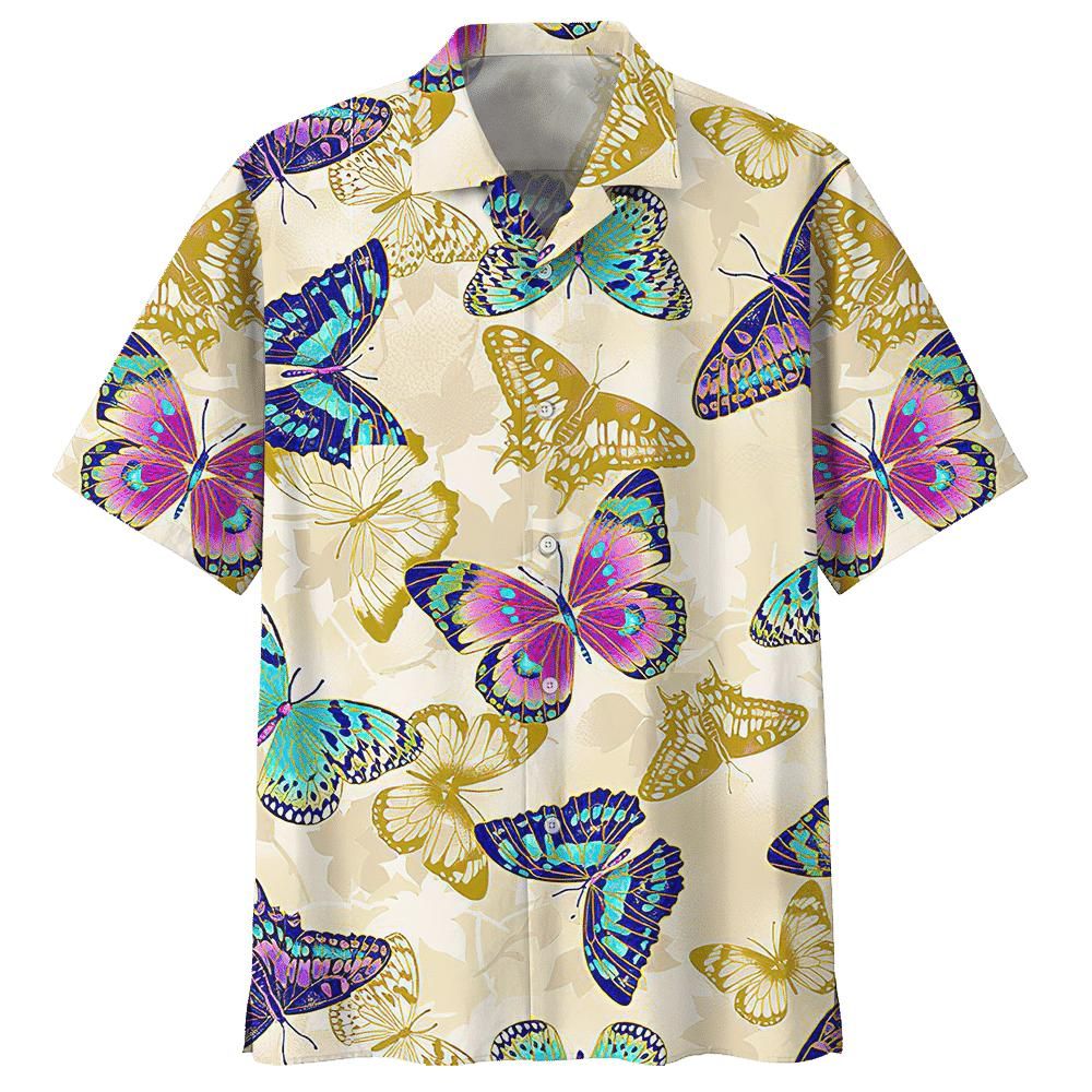  Butterfly Aloha Hawaiian Shirt. - Short-Sleeve Hawaiian Shirt - Purple