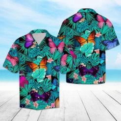 Butterfly Tropical Hawaiian Shirt - Short-Sleeve Hawaiian Shirt - Purple