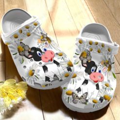 Cow Flower Butterfly Unisex Clog Shoes - Clog Shoes - White