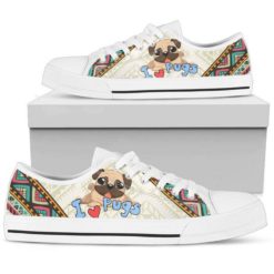 Cute Dog I Love Pug Low Top Shoes For Men And Women - Men's Shoes - White