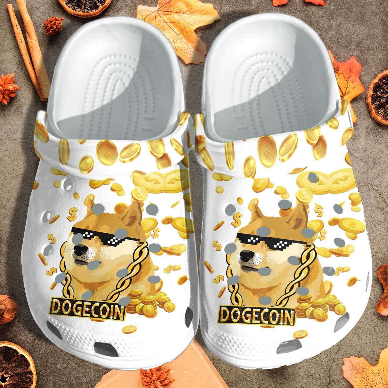 Dogecoin Cute Dog Lover Clog Shoes - Clog Shoes - White