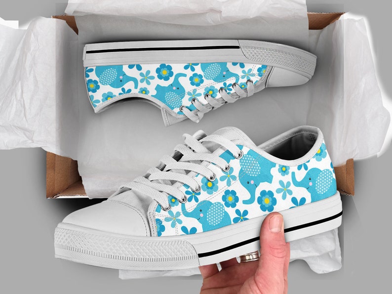 Floral Elephant And Blue Flower Best Gift Low Top Shoes - Men's Shoes - White