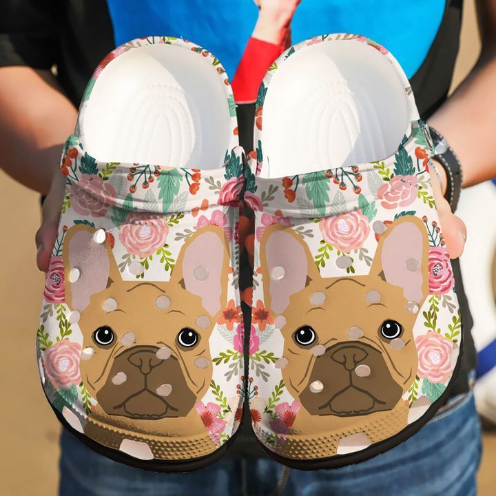 French Bulldog Floral Unisex Clog Shoes - Clog Shoes - Pink