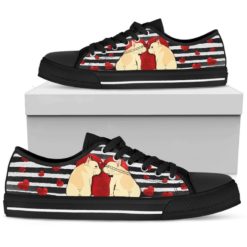 French Bulldog Heart Valentine Low Top Shoes - Women's Shoes - Black